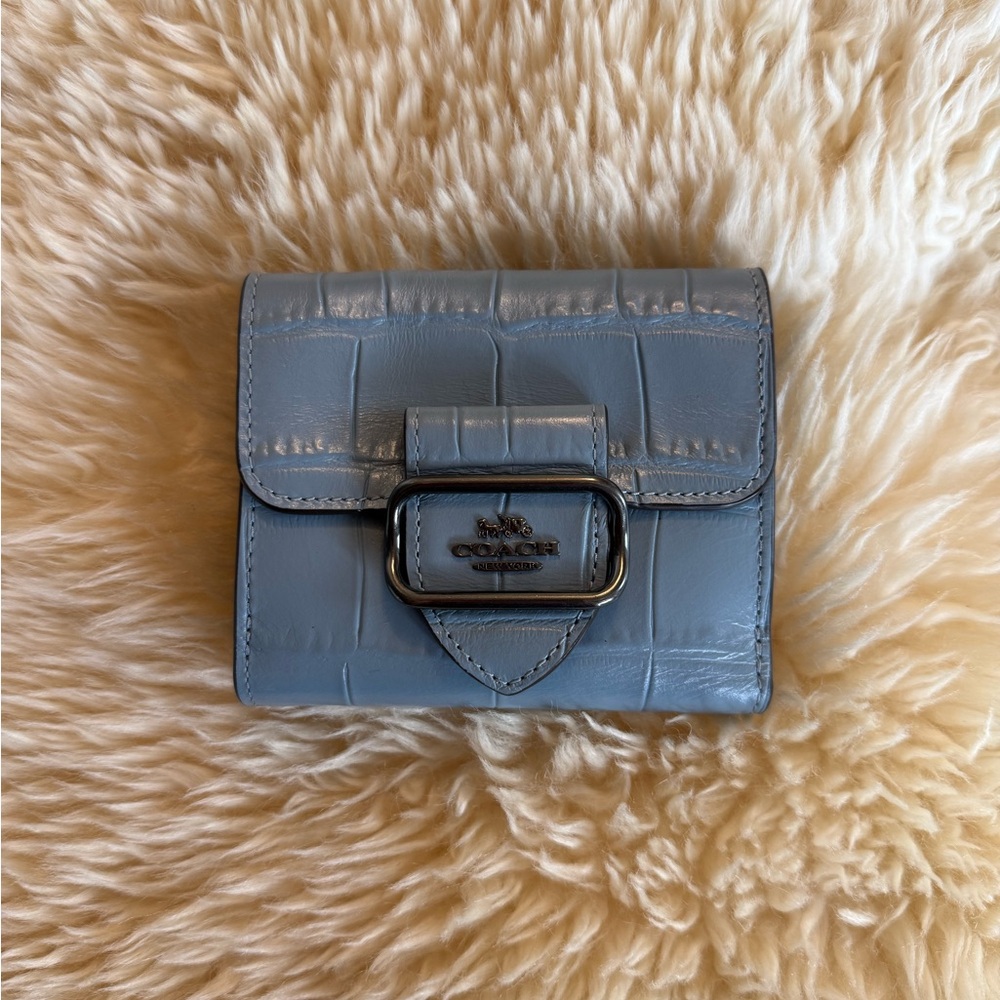Coach Small Morgan Cornflower Blue Croc-Embossed Wallet